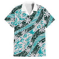 Cyan Tahiti Tiare Monstera Family Matching Summer Maxi Dress and Hawaiian Shirt Polynesian Pattern Curve Style - Polynesian Pride