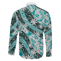 Cyan Tahiti Tiare Monstera Family Matching Summer Maxi Dress and Hawaiian Shirt Polynesian Pattern Curve Style - Polynesian Pride