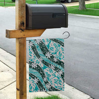 Cyan Tahiti Tiare Monstera Garden Flag Polynesian Pattern Curve Style - Polynesian Pride