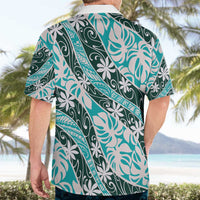 Cyan Tahiti Tiare Monstera Hawaiian Shirt Polynesian Pattern Curve Style - Polynesian Pride