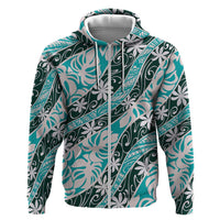 Cyan Tahiti Tiare Monstera Hoodie Polynesian Pattern Curve Style - Polynesian Pride