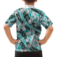 Cyan Tahiti Tiare Monstera Kid Hawaiian Shirt Polynesian Pattern Curve Style LT01 - Polynesian Pride