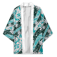 Cyan Tahiti Tiare Monstera Kimono Polynesian Pattern Curve Style - Polynesian Pride