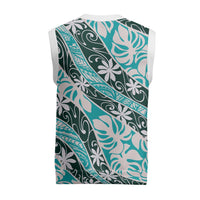Cyan Tahiti Tiare Monstera Christmas Knitted V-Neck Vest Polynesian Pattern Curve Style - Polynesian Pride