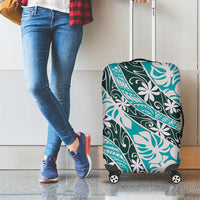 Cyan Tahiti Tiare Monstera Luggage Cover Polynesian Pattern Curve Style - Polynesian Pride