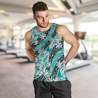 Cyan Tahiti Tiare Monstera Men Tank Top Polynesian Pattern Curve Style - Polynesian Pride