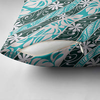 Cyan Tahiti Tiare Monstera Pillow Cover Polynesian Pattern Curve Style - Polynesian Pride