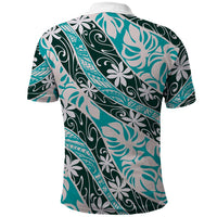 Cyan Tahiti Tiare Monstera Polo Shirt Polynesian Pattern Curve Style - Polynesian Pride
