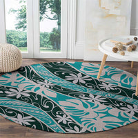 Cyan Tahiti Tiare Monstera Round Carpet Polynesian Pattern Curve Style - Polynesian Pride