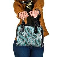Cyan Tahiti Tiare Monstera Shoulder Handbag Polynesian Pattern Curve Style - Polynesian Pride