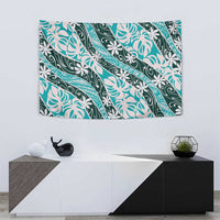 Cyan Tahiti Tiare Monstera Tapestry Polynesian Pattern Curve Style - Polynesian Pride