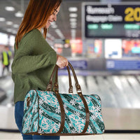 Cyan Tahiti Tiare Monstera Travel Bag Polynesian Pattern Curve Style - Polynesian Pride