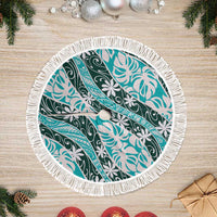 Cyan Tahiti Tiare Monstera Tree Skirt Polynesian Pattern Curve Style - Polynesian Pride