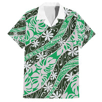 Matie Tahiti Tiare Monstera Family Matching Long Sleeve Bodycon Dress and Hawaiian Shirt Polynesian Pattern Curve Style LT01 Dad's Shirt - Short Sleeve Green - Polynesian Pride