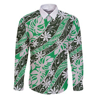 Matie Tahiti Tiare Monstera Family Matching Long Sleeve Bodycon Dress and Hawaiian Shirt Polynesian Pattern Curve Style LT01 Dad's Shirt - Long Sleeve Green - Polynesian Pride