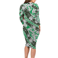 Matie Tahiti Tiare Monstera Family Matching Long Sleeve Bodycon Dress and Hawaiian Shirt Polynesian Pattern Curve Style LT01 - Polynesian Pride