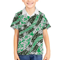 Matie Tahiti Tiare Monstera Family Matching Long Sleeve Bodycon Dress and Hawaiian Shirt Polynesian Pattern Curve Style LT01 Son's Shirt Green - Polynesian Pride