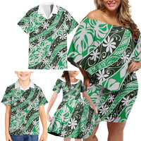 Matie Tahiti Tiare Monstera Family Matching Off Shoulder Short Dress and Hawaiian Shirt Polynesian Pattern Curve Style - Polynesian Pride