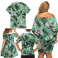 Matie Tahiti Tiare Monstera Family Matching Off Shoulder Short Dress and Hawaiian Shirt Polynesian Pattern Curve Style - Polynesian Pride