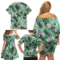 Matie Tahiti Tiare Monstera Family Matching Off Shoulder Short Dress and Hawaiian Shirt Polynesian Pattern Curve Style - Polynesian Pride