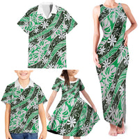 Matie Tahiti Tiare Monstera Family Matching Tank Maxi Dress and Hawaiian Shirt Polynesian Pattern Curve Style - Polynesian Pride