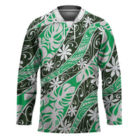 Matie Tahiti Tiare Monstera Hockey Jersey Polynesian Pattern Curve Style - Polynesian Pride
