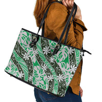 Matie Tahiti Tiare Monstera Leather Tote Bag Polynesian Pattern Curve Style - Polynesian Pride