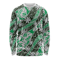 Matie Tahiti Tiare Monstera Long Sleeve Shirt Polynesian Pattern Curve Style - Polynesian Pride