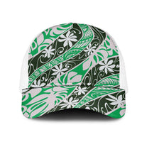 Matie Tahiti Tiare Monstera Mesh Trucker Cap Polynesian Pattern Curve Style - Polynesian Pride