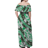Matie Tahiti Tiare Monstera Off Shoulder Maxi Dress Polynesian Pattern Curve Style - Polynesian Pride