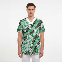 Matie Tahiti Tiare Monstera Scrub Top Polynesian Pattern Curve Style - Polynesian Pride
