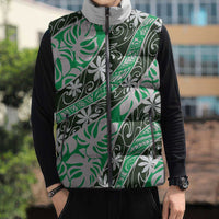 Matie Tahiti Tiare Monstera Sleeveless Puffer Jacket Polynesian Pattern Curve Style - Polynesian Pride