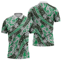 Matie Tahiti Tiare Monstera Zipper Polo Shirt Polynesian Pattern Curve Style LT01 - Polynesian Pride