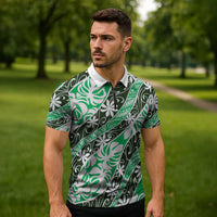 Matie Tahiti Tiare Monstera Zipper Polo Shirt Polynesian Pattern Curve Style LT01 - Polynesian Pride