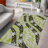Olive Tahiti Tiare Monstera Area Rug Polynesian Pattern Curve Style - Polynesian Pride