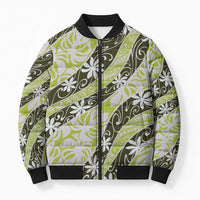 Olive Tahiti Tiare Monstera Bomber Puffer Jacket Polynesian Pattern Curve Style - Polynesian Pride