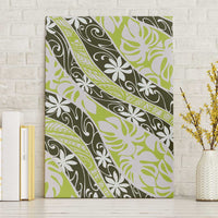 Olive Tahiti Tiare Monstera Canvas Wall Art Polynesian Pattern Curve Style - Polynesian Pride