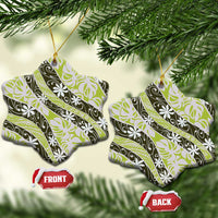 Olive Tahiti Tiare Monstera Ceramic Ornament Polynesian Pattern Curve Style - Polynesian Pride