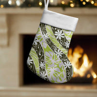 Olive Tahiti Tiare Monstera Christmas Stocking Polynesian Pattern Curve Style - Polynesian Pride