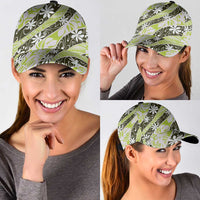 Olive Tahiti Tiare Monstera Classic Cap Polynesian Pattern Curve Style - Polynesian Pride