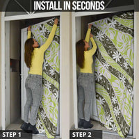 Olive Tahiti Tiare Monstera Door Cover Polynesian Pattern Curve Style - Polynesian Pride