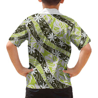 Olive Tahiti Tiare Monstera Family Matching Off The Shoulder Long Sleeve Dress and Hawaiian Shirt Polynesian Pattern Curve Style - Polynesian Pride