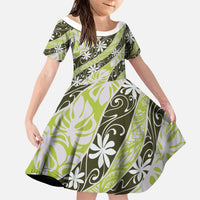 Olive Tahiti Tiare Monstera Family Matching Off Shoulder Short Dress and Hawaiian Shirt Polynesian Pattern Curve Style - Polynesian Pride