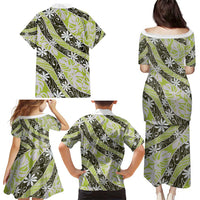 Olive Tahiti Tiare Monstera Family Matching Puletasi and Hawaiian Shirt Polynesian Pattern Curve Style - Polynesian Pride