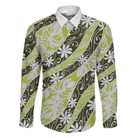 Olive Tahiti Tiare Monstera Family Matching Summer Maxi Dress and Hawaiian Shirt Polynesian Pattern Curve Style - Polynesian Pride