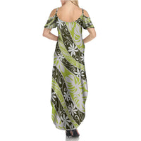 Olive Tahiti Tiare Monstera Family Matching Summer Maxi Dress and Hawaiian Shirt Polynesian Pattern Curve Style - Polynesian Pride