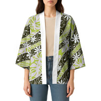 Olive Tahiti Tiare Monstera Kimono Polynesian Pattern Curve Style - Polynesian Pride