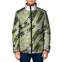 Olive Tahiti Tiare Monstera Padded Jacket Polynesian Pattern Curve Style - Polynesian Pride