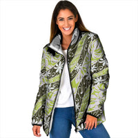 Olive Tahiti Tiare Monstera Padded Jacket Polynesian Pattern Curve Style - Polynesian Pride