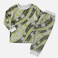 Olive Tahiti Tiare Monstera Christmas Pajama Set Polynesian Pattern Curve Style - Polynesian Pride